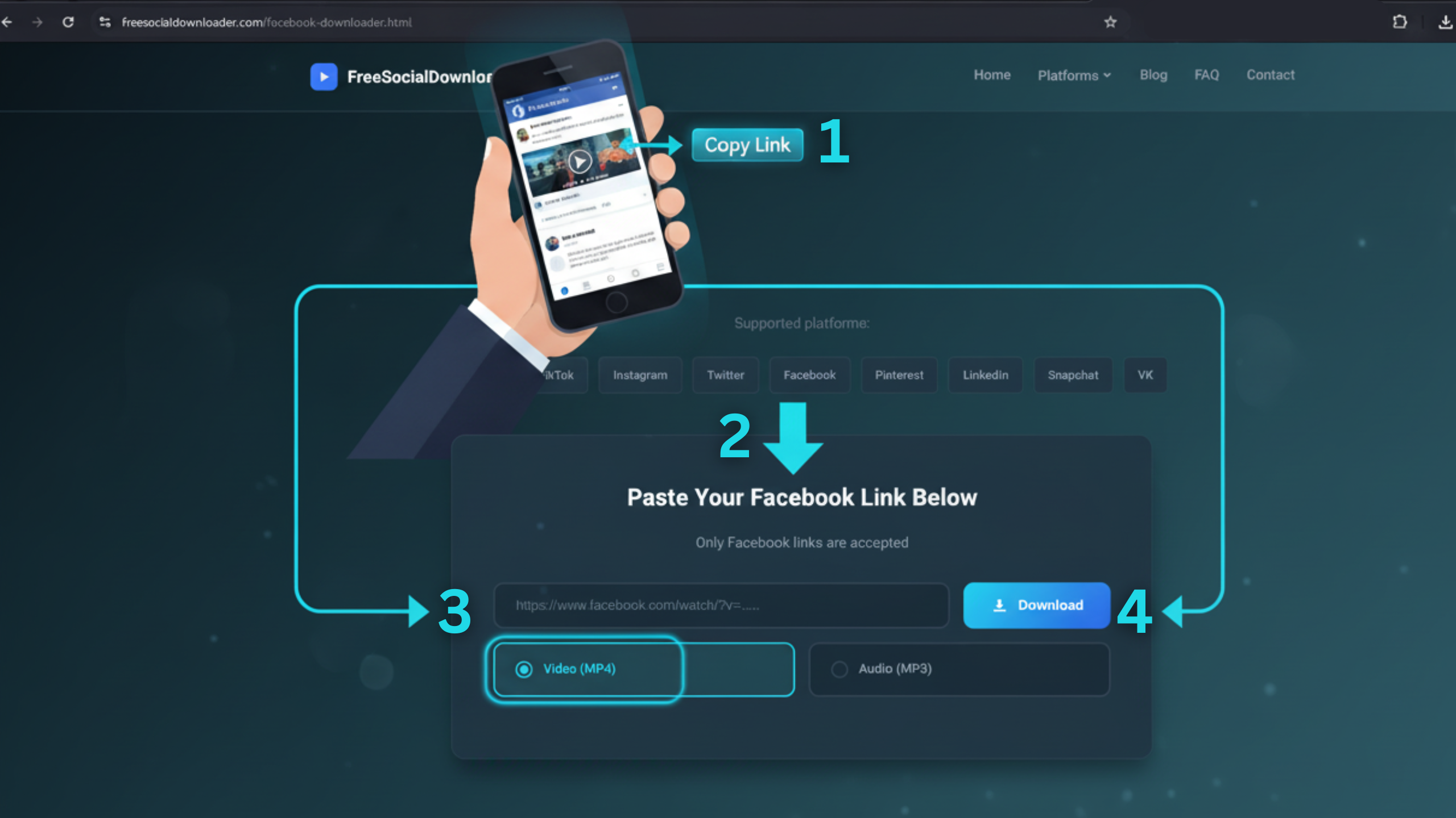 Steps to download Facebook videos in HD MP4 using a browser downloader