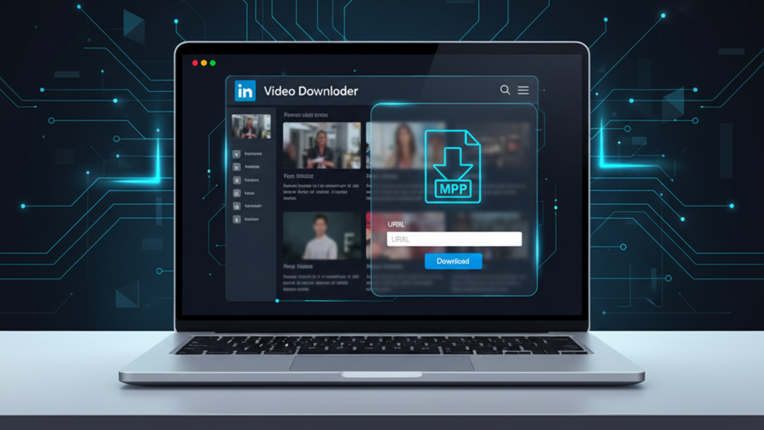 LinkedIn video download tool hero image showing MP4 save workflow