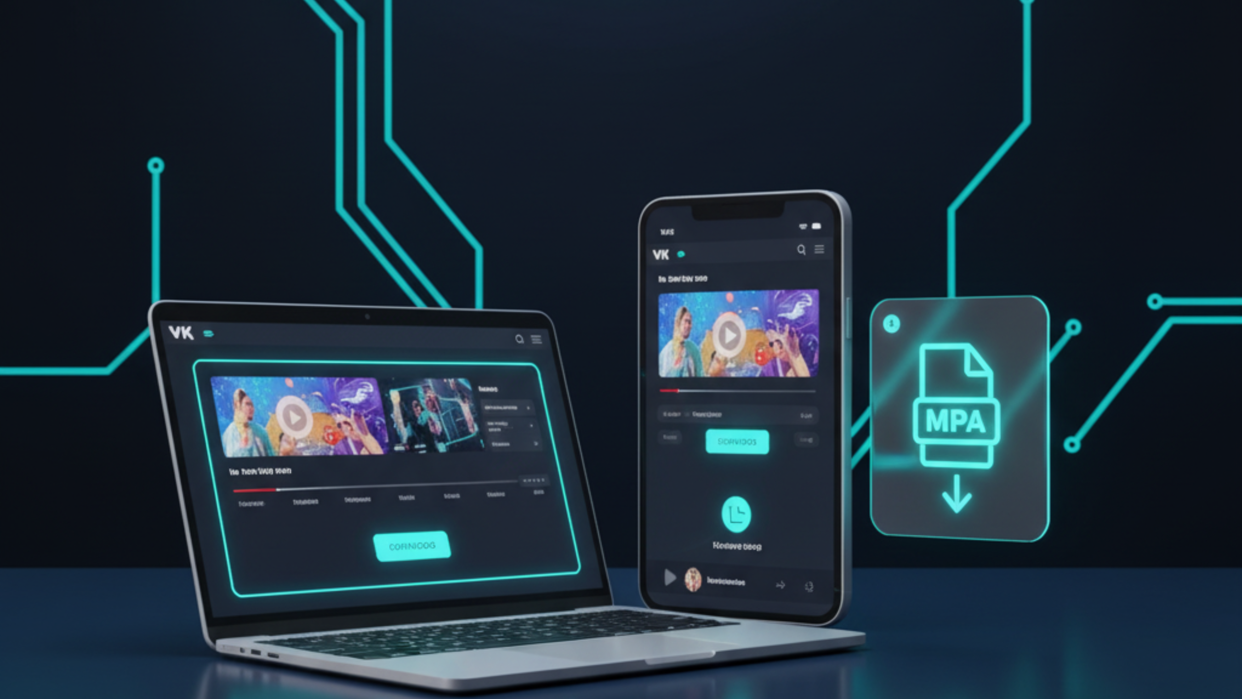 VK video downloader hero banner showing MP4 and MP3 downloads using FreeSocialDownloader